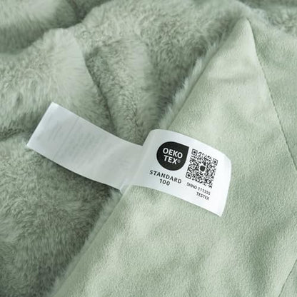 Cozy Bliss Deluxe Sheared Rabbit Faux Fur Throw Blanket, Soft Fuzzy High-Low Sculpted Plush Blanket for Couch, Cozy Home Accent, All Season Use, Green 50"x60" - color: Stripe - Green, size: Throw(50" x 60")
