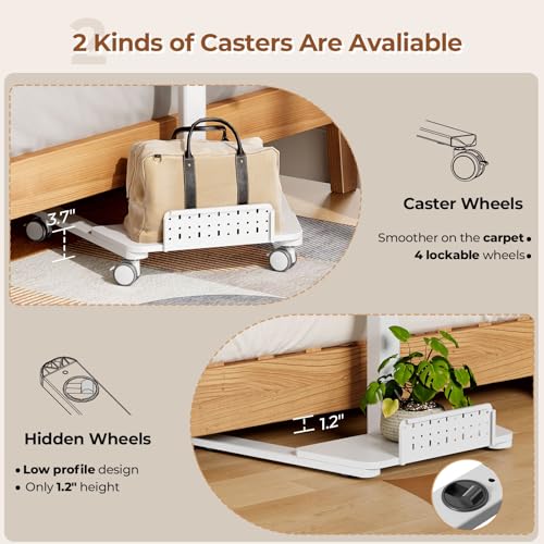 Mobile Standing Desk with Storage Shelf & 60° Tiltable Top | 28" Height Adjustable Rolling Laptop Desk on Wheels, Portable Computer Workstation for Working, Drawing, Crafting, White