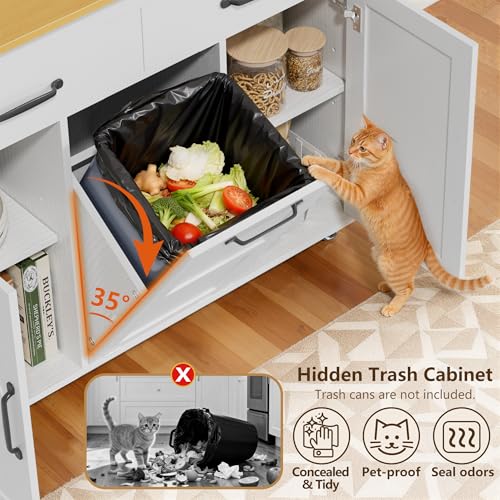 YESHOMY 56" Kitchen Island with Trash Can Storage, Drop Leaf Kitchen Island with Storage, 2 Drawers, 5 Wheels, Spice Rack & Towel Holder, White and Yellow Oak - color: White and Yellow Oak