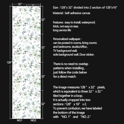 Green Leaf Peel and Stick self Adhesive Wallpaper - 128''x32'' - color: X06, size: 128"x32"