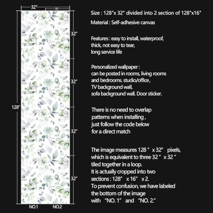 Green Leaf Peel and Stick self Adhesive Wallpaper - 128''x32'' - color: X06, size: 128"x32"
