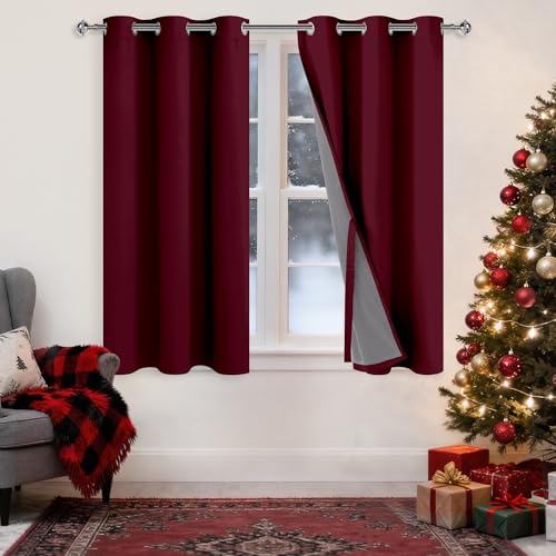 XWZO 100% Blackout Window Curtains- Thermal Insulated & Noise Reduction Black Liner Ring Top Window Treatment Sewn with Tiebacks for Bedroom/Living Room, Burgundy, W38 x L45, Set of 2 - color: Burgundy, size: 38"W x 45"L (Pack of 2)