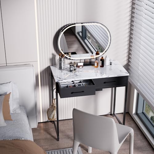 Pamray 32 Inch Small Computer Desk with 2 Drawers for Bedroom Study Writing Home Office Table for Small Spaces Marble - color: Marble, size: 32 Inch