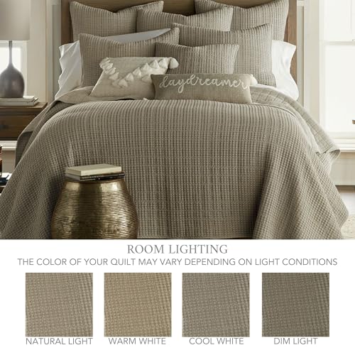 Levtex Home Mills Waffle Twin Bedspread Set (84x104in) with 1 Pillow Sham (26x20in) - Taupe - Cotton Waffle Twin Size Bedspread Set - Lightweight, Soft, Pre-Washed - color: Taupe, size: Twin Bedspread