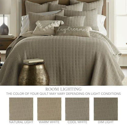 Levtex Home Mills Waffle Twin Bedspread Set (84x104in) with 1 Pillow Sham (26x20in) - Taupe - Cotton Waffle Twin Size Bedspread Set - Lightweight, Soft, Pre-Washed - color: Taupe, size: Twin Bedspread