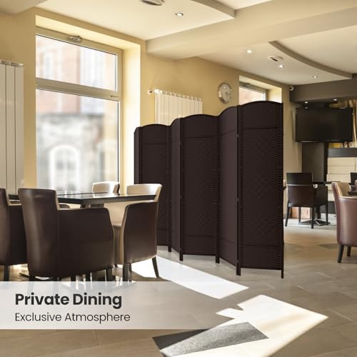 6 Panel Folding Room Divider,Woven Privacy Screen,Chocolate | Solid wood frame, handcrafted diamond pattern, 6FT tall, extends to 94.5 inches wide, no assembly required - color: Chocolate, size: 6-Panel