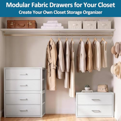 2 Fabric Drawer for Closet Storage: Stackable Dresser, White | Short Clothes Organizer Drawers with Metal Frame, 21"W x15.7"D Low Dresser for Inside Closet, Bedroom, Nursery & Small Spaces