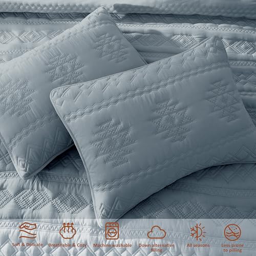 WDCOZY Boho Blue Grey Twin Quilt Size Bedding Sets with 1 Pillow Sham, Farmhouse Lightweight Soft Bedspread Coverlet for All Season, 2 Pieces, 68x90 inches - color: Boho-blue Grey, size: Twin