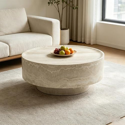 31.49‘’Round Coffee Table, Travertine Style Fiberglass Pedestal Table - color: 31.49‘’ Mars Pattern