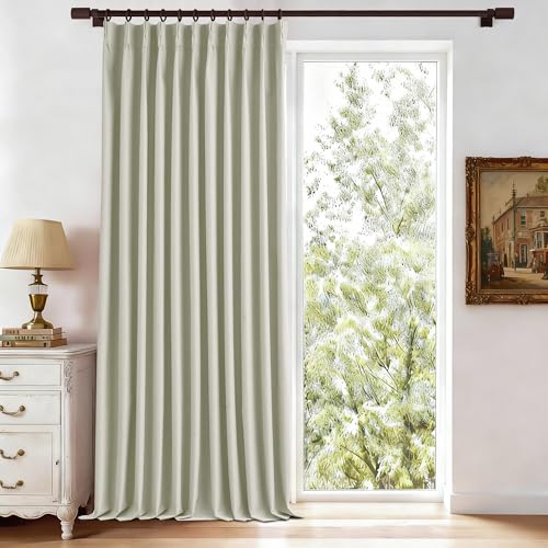 72 Inch Width 100% Blackout Pleated Curtains 102 Inches Long Beige | Extra Wide, Faux Linen Pinch Pleat Drapes, 8.5 Foot, Living Room Bedroom, Room Darkening, Thermal Insulated, Hooks, 1 Panel - color: Beige, size: 72"W x 102"L (Pack of 1)