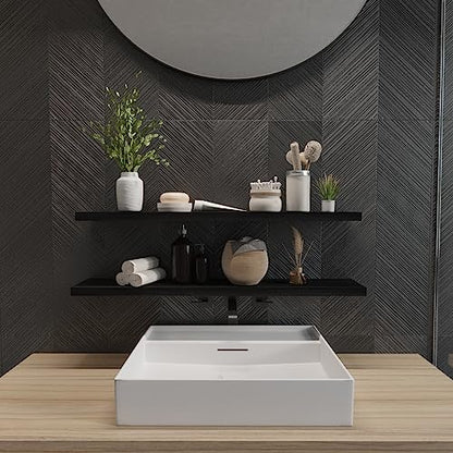 SAUMONIERES Floating Wall Shelves for Bedroom Bathroom Wall Mounted Solid Wood 36 Inches Long Shelf Set of 2, Black Floating Shelves - color: Black, size: 36 Inch-2 shelves