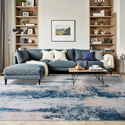 Toneed Abstract Area Rug 6x9 Modern Washable Rug Soft Non Slip Rug Low Pile for Bedroom Living Room Dining Room Dusty Teal Grey - color: Dusty Teal Grey, size: 6' x 9' (Rectangular)