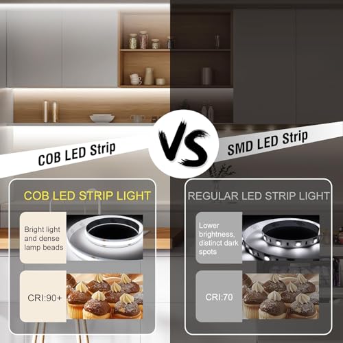EJ's SUPER CAR COB LED Strip Lights, 4.92FT 3Pack 6000K Cool White Battery Powered LED Strip Lights Timer Dimmable Flexible Cuttable Tape Lights for Cabinet Shelves Bedroom - color: Cool White