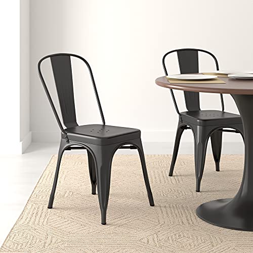 Amazon Basics Metal Dining Chairs, Easy to Assemble, Indoor/Outdoor, Stackable, Matte Black, 4-Pack - color: Matte Black