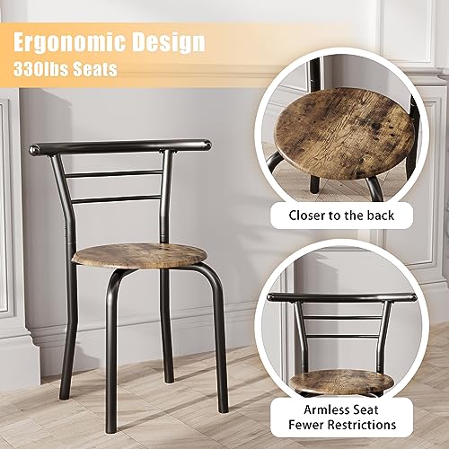 JUMMICO 3-Piece Wooden Round Table & Chair Set, Kitchen Breakfast Nook | Space Saving, Wood Grain Tabletop with Metal Frame and Built-in Wine Rack for Kitchen, Dining Room (Walnut/Black) - color: Walnut/Black