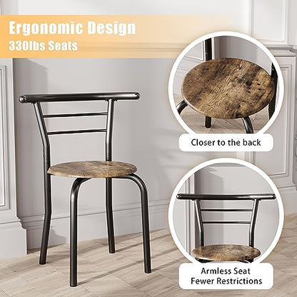 JUMMICO 3-Piece Wooden Round Table & Chair Set, Kitchen Breakfast Nook | Space Saving, Wood Grain Tabletop with Metal Frame and Built-in Wine Rack for Kitchen, Dining Room (Walnut/Black) - color: Walnut/Black