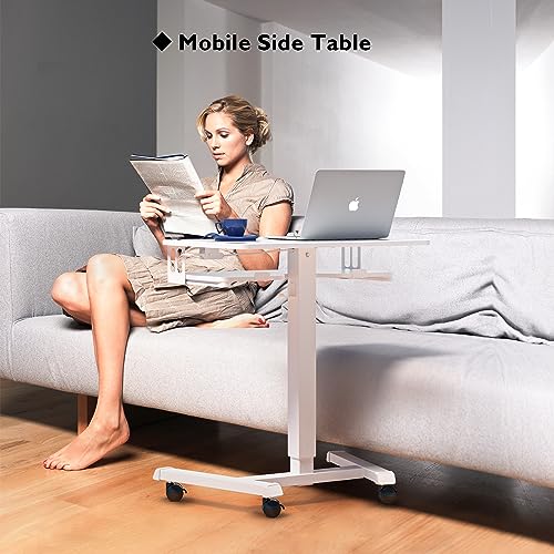 BONTEC Mobile Standing Desk with Keyboard Tray, Mobile Podium on Wheels | Rolling Laptop Sit Stand Desk, Adjustable Height Desk Up to 33lbs, Portable Computer Workstation Cart for Living Room, White - color: White