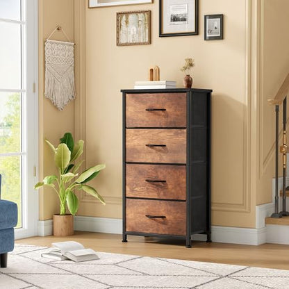 DWVO Dresser with 4 Drawers - Fabric Storage Tower | Organizer Unit for Bedroom, Living Room, Hallway, Closets - color: Rustic Brown, style: 4-Drawer