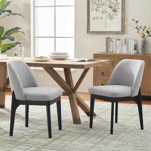 VKNOW Upholstered Wood Dining Chairs Set of 2 with Modern Fabric, Grey | Modern Dining Room Chairs with Wood Legs, Kitchen Chairs for Restaurant, Living Room, No Wobble - color: Grey-black Leg, size: 2 PCS
