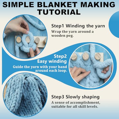 KUNAL 46" Chunky Blanket Loom,Wooden Loom for DIY Throw Blankets | Adjustable Size Hand Chunky Knitting Loom, Beginner Friendly Yarn Craft