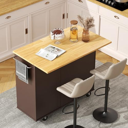 QAQA 40" Kitchen Island Cart Furniture cart on Wheels Rolling Portable Dining Room Serving Utility Carts Mobile Movable with Drawers Cabinet,Brown - color: Brown, size: 40-IN