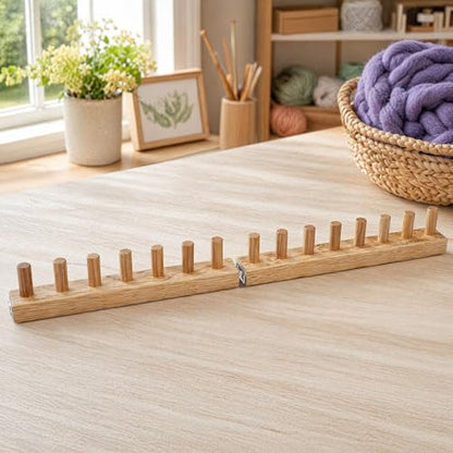 YBHJKL 31.5" Chunky Yarn Loom for Beginners – Wooden Blanket Making Kit for Adults, Modular Knitting Loom for DIY Scarf & Throw Blanket, Extra Large Craft Kit with Red Oak Frame (2-Piece)