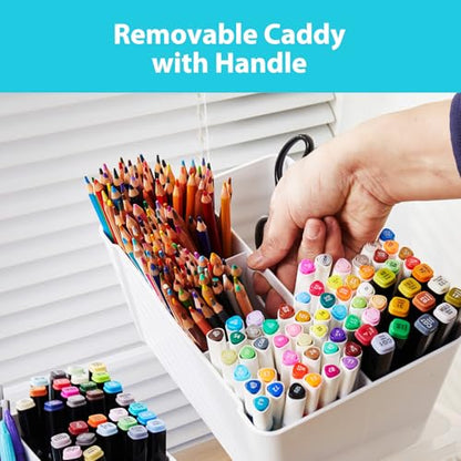 MACOPRO 17QT Craft Storage Box with 2 Removable Caddy Trays, Clear Stackable Plastic Organizer with Lid for Art Supplies, Beads, Sewing Tools, Pens & Kids Toys (White, 1Pack-2-in-1) - size: 1Pack-17QT-2-in-1