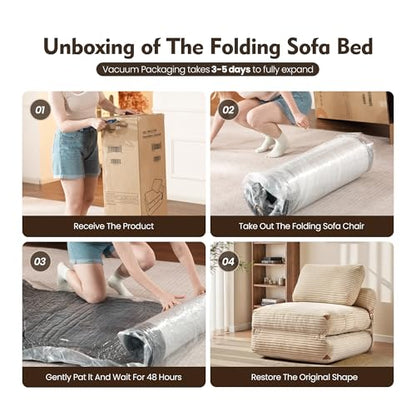 ovios Folding Sofa Bed, Foldable Sleeper Chair Floor Futon, Comfy Portable Convertible Fold Out Lounge Chairs for Living Room Bedroom, Beige - color: Beige
