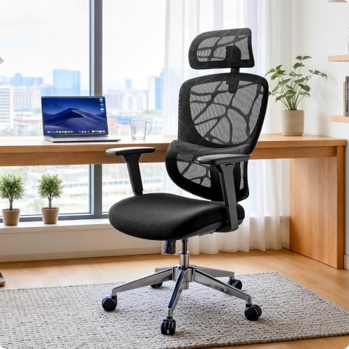 Black Ergonomic Mesh Home Office Chair, Big & Tall Gaming Chair - High-Adjustable Lumbar Support, 4D Armrests, 2D Headrest, 90°~135° Tilting with Lock, Swivel Desk Chairs 600lb Capacity