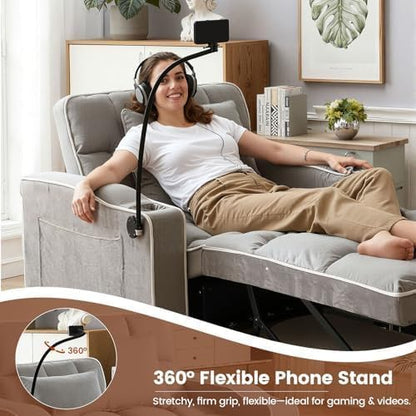 Sleeper Chair with USB Port, 3 In1 Pull Out Sofa Bed, Gray | Adjustable Backrest,Soft Cushioning,Handy Side Pocket,Cup Holders,Phone Holder - color: D-light Gray-kg