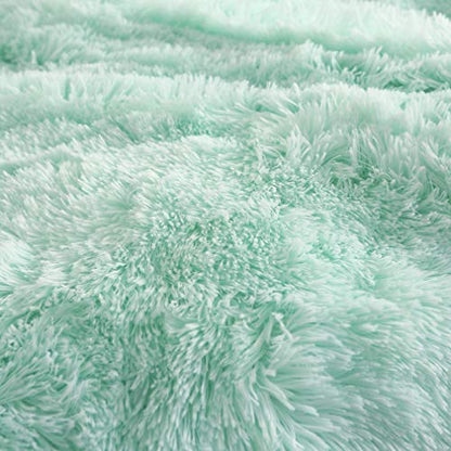 Faux Fur Velvet Fluffy Bedding Duvet Cover Set Down Comforter Quilt Cover with Pillow Sham, Ultra Soft Warm (Twin, Aqua) - color: Aqua, size: Twin