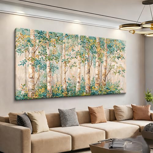 Tree Of Life Wall Art Natural Birch Tree Forest Botanical Large Canvas Wall Art Decor For Living Room Green Wall Decor Home Wall Decor Aesthetic Pictures For Bedroom Farmhouse Artwork For Walls 29" X 58" - color: LAI-13E, size: 58"L x 29"W