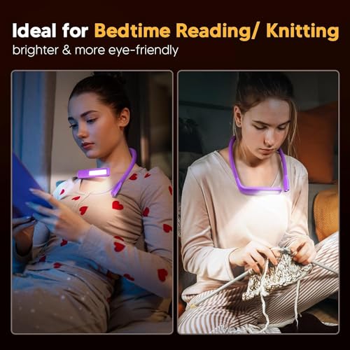 Reading Light, 3 Colors Stepless Dimming Neck Light, Book Lamp | Rechargeable Book Light for Reading at Night, Dual Lamps, 80H Lasting, Hands-Free Knitting, Crochet, Sewing, Crafting, Crafts - color: Dark Purple