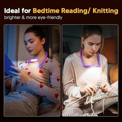 Reading Light, 3 Colors Stepless Dimming Neck Light, Book Lamp | Rechargeable Book Light for Reading at Night, Dual Lamps, 80H Lasting, Hands-Free Knitting, Crochet, Sewing, Crafting, Crafts - color: Dark Purple