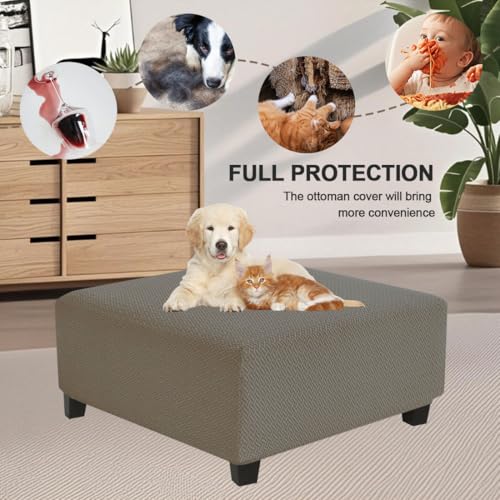 Levoberg Waterproof Square Ottoman Cover Large Square Folding Storage Ottoman Bench Slipcovers Footrest Stool Covers Oversized Ottoman Coffee Table Covers Cube with Elastic Bottom L Taupe - color: Taupe, size: Square-L
