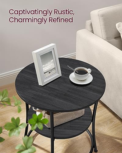VASAGLE 21.7-Inch Round Side Table, 2-Tier End Table | Nightstand with Steel Frame, Spacious Top, for Small Spaces, Living Room, Bedroom, Charcoal Gray and Ink Black ULET056B22 - color: Charcoal Gray + Ink Black, style: Without Power Strip