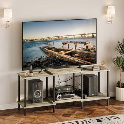TV Stand, Entertainment Center, Industrial TV Media Console Table with Open Storage Shelves, 2 Tier TV Cabinet for Living Room, Bedroom LTS107Q - color: Light Oak