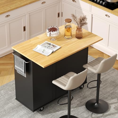 JY QAQA 40" Kitchen Island Cart Furniture cart on Wheels Rolling Portable Dining Room Serving Utility Carts Mobile Movable with Drawers Cabinet,Black - color: Black, size: 40-IN