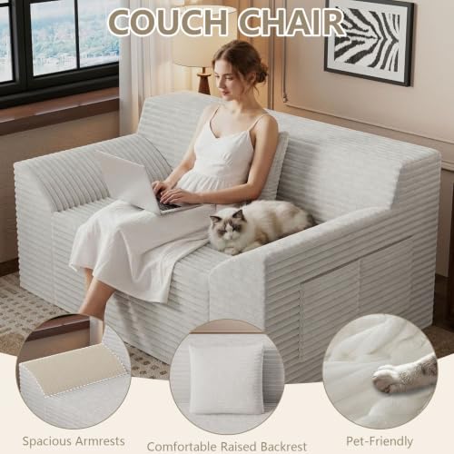 42" Boneless Oversized Chair with Side Pocket, Sofa Small Single Couch in a Box, Deep Seating Boneless Chair for Bedroom Living Room Office Apartment, No Assembly, White - color: White, size: 42'' Style 4