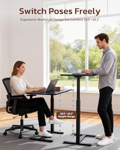 Overbed Bedside Table with Hidden Casters, Adjustable Pneumatic Mobile Laptop Computer Standing Desk, Rolling Laptop Table, Movable Overbed Table Hospital Home Use, Black - color: Black, style: Non-Tiltable