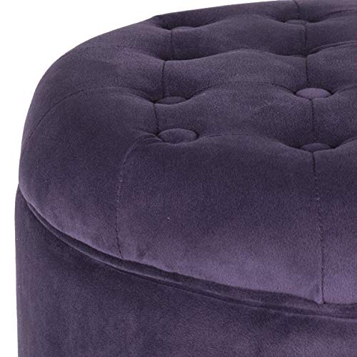 HomePop 19" Velvet Button Tufted Round Storage Ottoman - Deep Purple - color: Purple