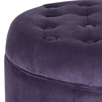 HomePop 19" Velvet Button Tufted Round Storage Ottoman - Deep Purple - color: Purple