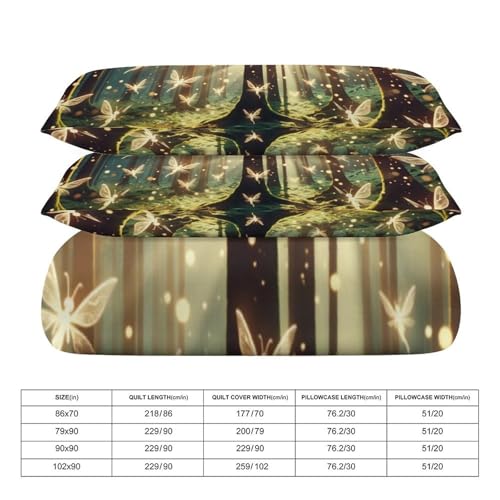 Enchanted Forest 3 Piece Reversible Bedding Set 79"x90",Double Sided Brushed Microfiber Duvet Cover Set with 2 Pillowcases Soft Breathable Comforter Cover for Home - color: Enchanted Forest-1, size: 79"x90"
