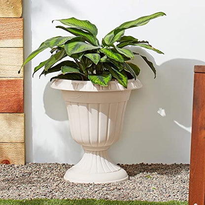 Arcadia Garden Products PL00BG Classic Traditional Plastic Urn Planter, 16” x 18”, Beige - color: Beige, size: 16" x 18"