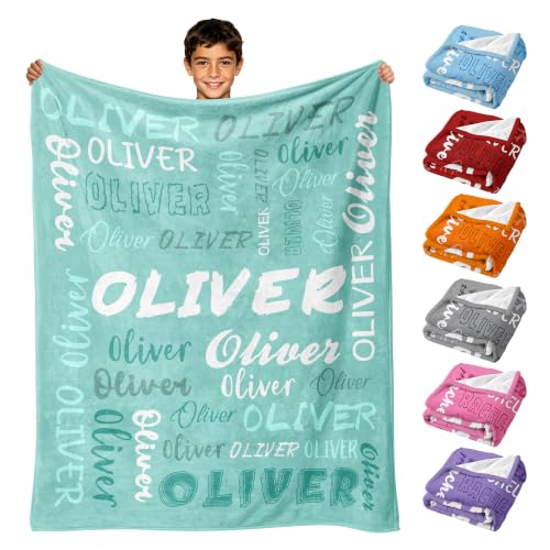 Personalized Blanket with Name, Custom Name Blanket Gifts for Kids Adults Boys Girls Teen, Soft Customized Fleece Flannel Throw for Bedroom Living Room, Birthday Christmas - color: Tiffany