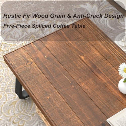 Rustic Coffee Table, Industrial Solid Wooden Tea Table,39 Inch | Farmhouse Real Wood Center Coffee Table, Modern Minimalist Rectangle Cocktail Table - size: 39 inch