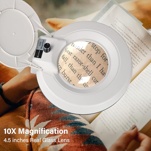 Magnifying Glass with Light and Clamp,10X Lighted Magnifying Glass Lamp LED Dimmable,5 Inches Lens with Stainless Steel Arm for Reading,Craft,Painting and Close Work(White Cover) - style: Modern