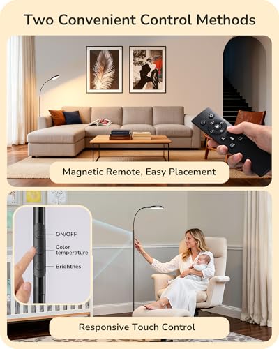 EDISHINE LED Floor Lamp 1300LM Super Bright Reading Floor Lamps Black | Dimmable, 4CCT, Remote & Touch Control, Adjustable Gooseneck, Dual Timer Design, for Bedroom, Living Room, Office - color: Black