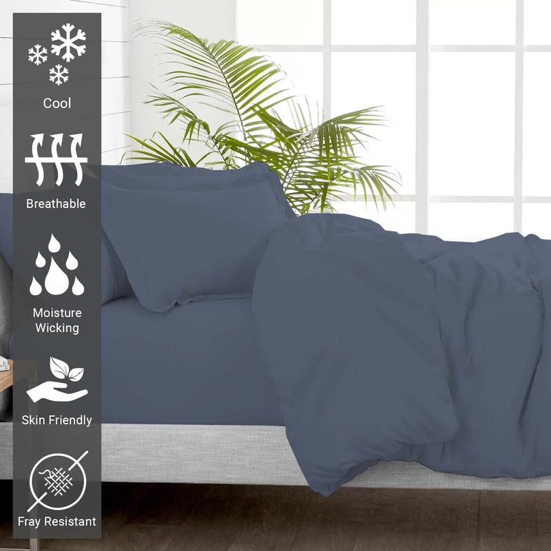 Pizuna 100% Cotton Twin Duvet Cover Set 400 Thread Count Dark Blue | Long Staple Combed Cotton Sateen Weave 2 Piece Luxurious Cool Twin Comforter Cover with Hidden Button Closure - color: 14 Dark Blue, size: Twin