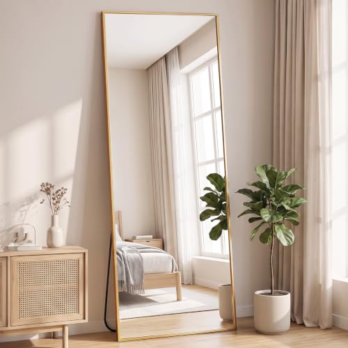 NEWBULIG Full Length Floor Mirror 65"x24", Body Standing Mirror | Wall Hanging or Leaning, Shatter-Proof Glass, Aluminum Alloy Frame with Stand, Home Decor Bedroom, Gold - color: Gold-rect, size: 65"L x 24"W